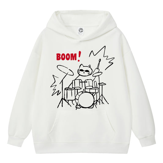 Novelty Rock Cat Drum Graphic Hoodie Unisex Streetwear Hoody Sweatshirt
