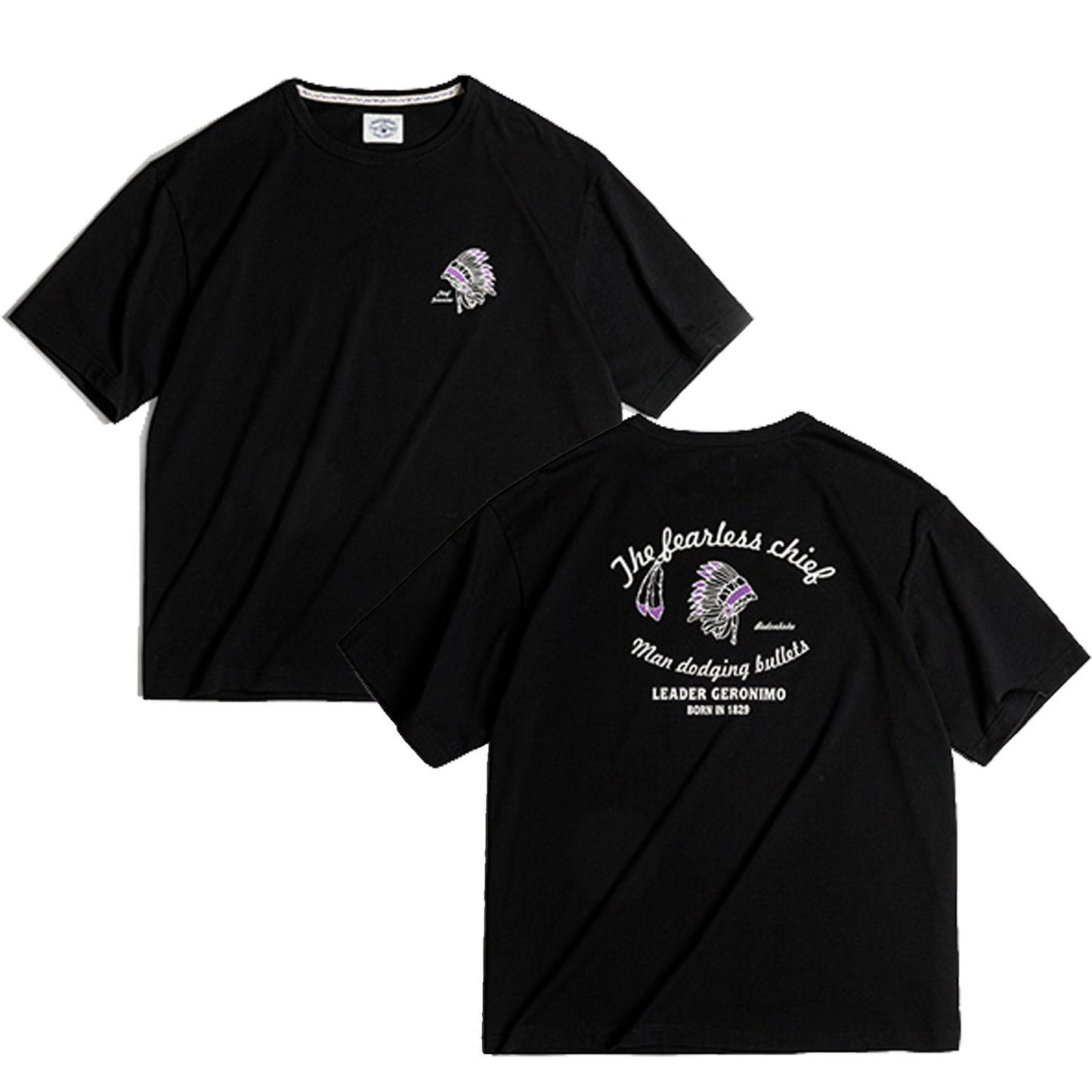 Vintage Men's Graphic Tee Indian Headdresses Print Short Sleeve T-Shirt