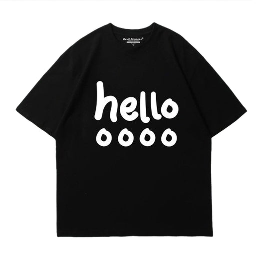 Novelty Hello Letter Print T-shirt Unisex Graphic Tee Funny Short Sleeve Tops