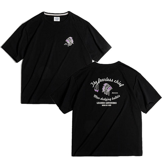 Vintage Men's Graphic Tee Indian Headdresses Print Short Sleeve T-Shirt